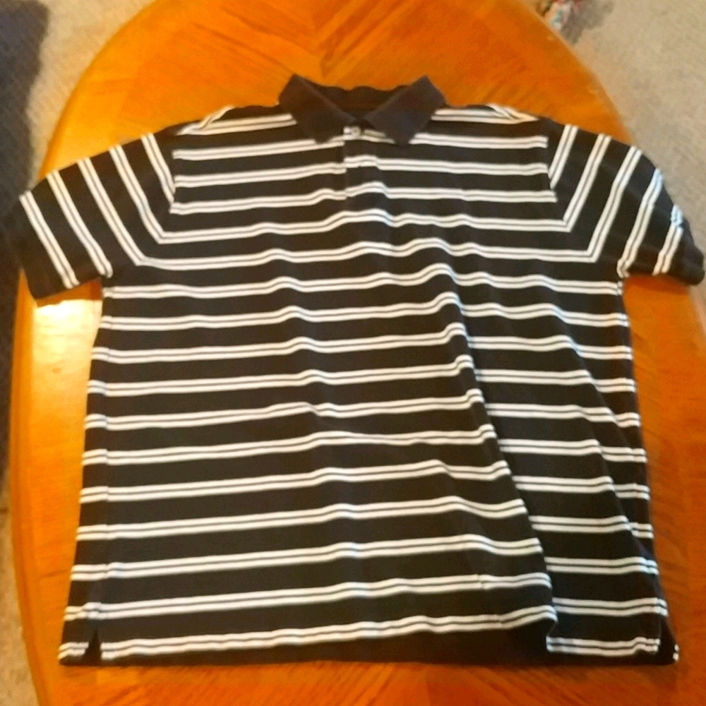 Black and White Striped Polo Shirt